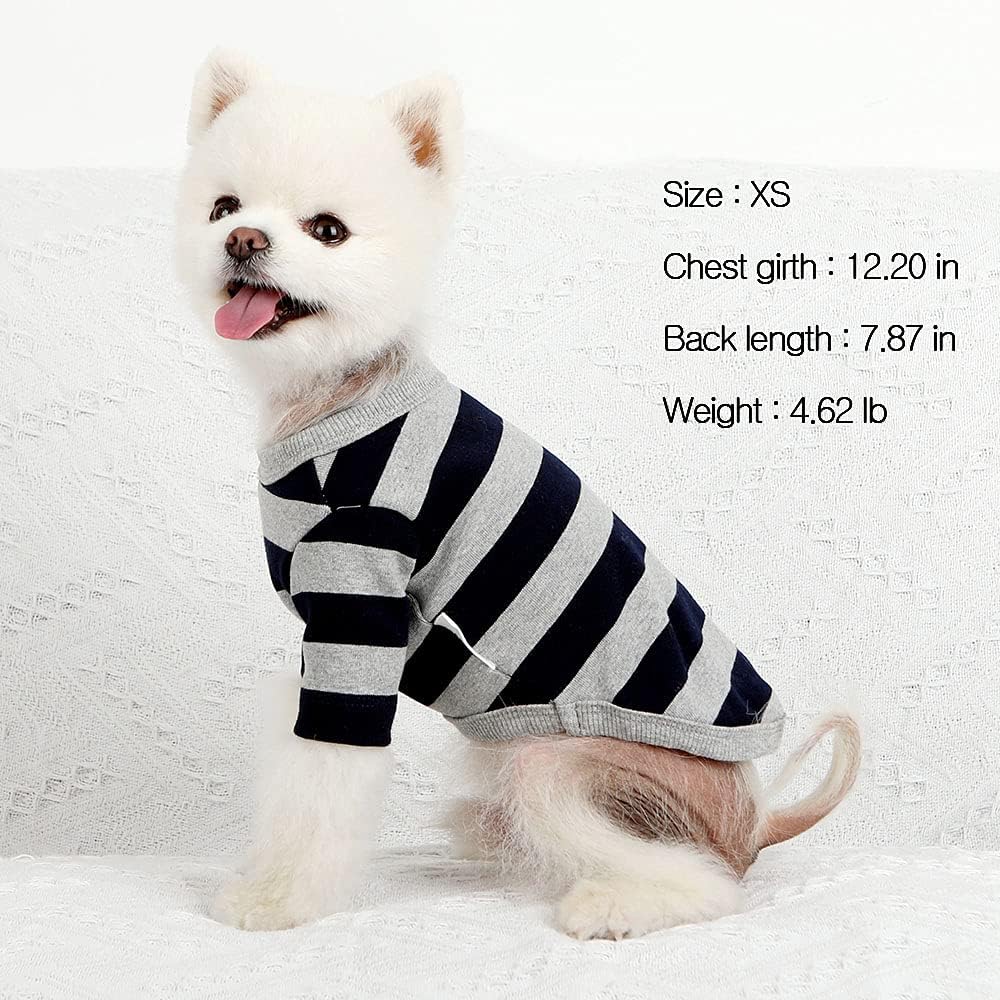 Dog Cotton Shirts for Small and Large Dogs Rugby Striped T-Shirts Soft Breathable Dog Shirt pet Clothes (X-Small, Gray/Navy)