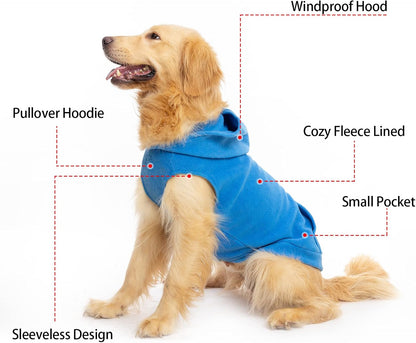 EXPAWLORER Dog Hoodie Fleece Sweater Vest, Hooded Dog Sweatshirt Fall Winter Pet Clothes with Leash Hole, Sleeveless Warm Cozy Puppy Clothing for Cat Small Medium Large Dogs Girl Boy, Blue L
