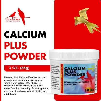 Morning Bird Calcium Plus Powder for Birds 3 oz – Calcium Supplement with Vitamin & Protein Powder – Supports Bone Health, Muscle Function & Digestive Balance – Easy-to-Mix Calcium Formula