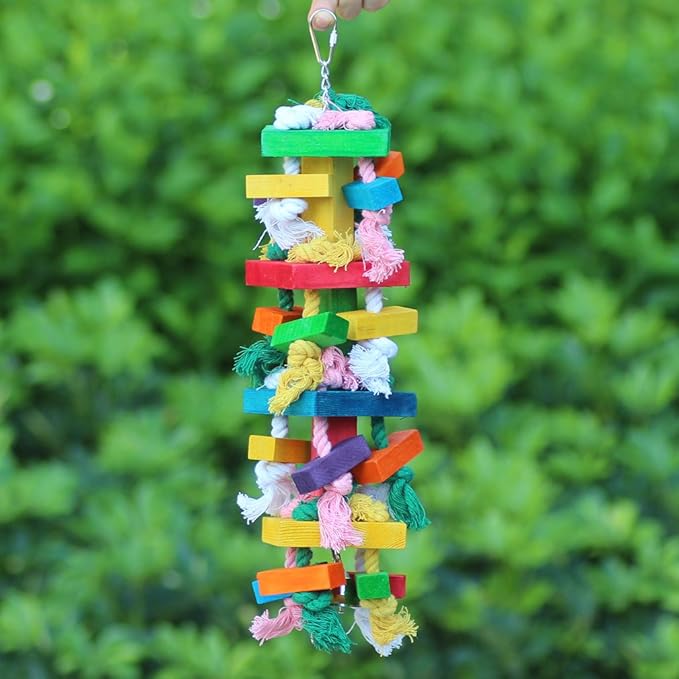 Bird Chewing Toy Large Medium Parrot Cage Bite Toys African Grey Macaws Cockatoos Eclectus Amazon (Knot Block-17.5inch)