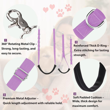 Dog Grooming Belly Straps Pet Grooming Supplies 3 Sets Professional Dogs Belly Band Pets Dogs Groomer Extension Strap Table Arm Loop Extender for Small Medium Large Pets (Light Purple)