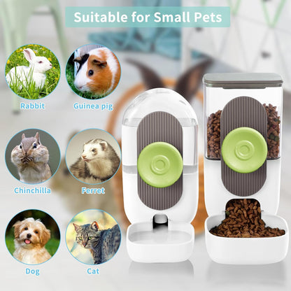 Hanging Automatic Food Water Dispenser,Gravity Rabbit Feeder, Water Dispenser Food Bowl for Bunny Chinchilla Guinea Pig Hedgehog Ferret (White Brown)