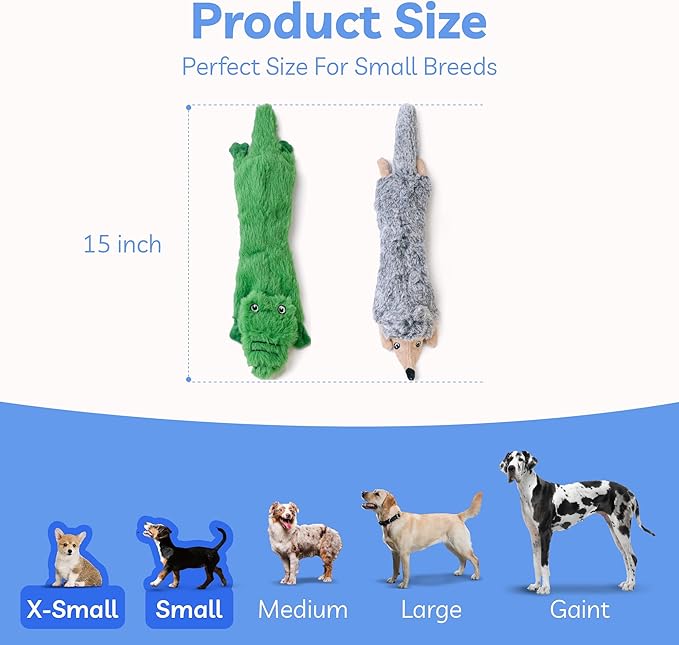SHARLOVY Dog Squeaky Toys No Stuffing 2 Pack, Plush Crinkle Dog Toys for Large Breed, Durable Doggie Chew Cute Animals Puppy Toy for Teething