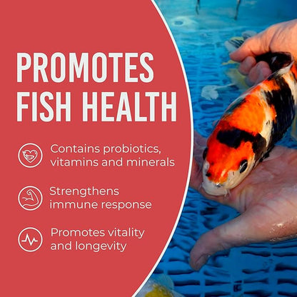 Blue Ridge Koi Fish Food 25lb - 3/16" Probiotic Plus for Goldfish and Ponds, Premium Fall and Winter Floating Pellets