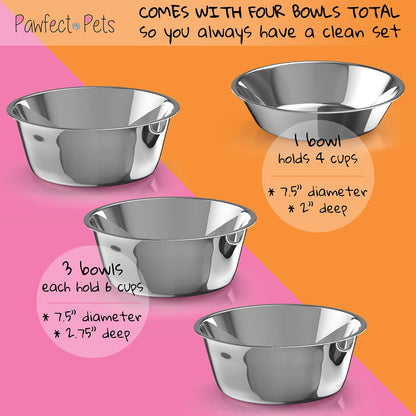 Adjustable Height Elevated Dog Bowls for Large Dogs- 12”, 14”, or 16” Tall with Four Stainless Steel Dog Bowls by Pawfect Pets