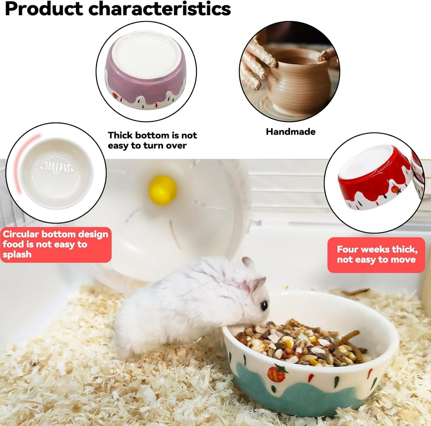 4 Pack Hamster Food Bowl Small Animals Ceramic Food Water Bowl Prevent Tipping Moving for Gerbil Chinchilla Hedgehog Rat