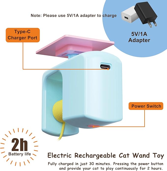 Interactive Hanging Cat Retractable String Toys for Indoor Kittens and Bored Adult Cats with 3 Flying Feathers, Automatic Electric Teaser for Enrichment and Chase, Rechargeable, Blue