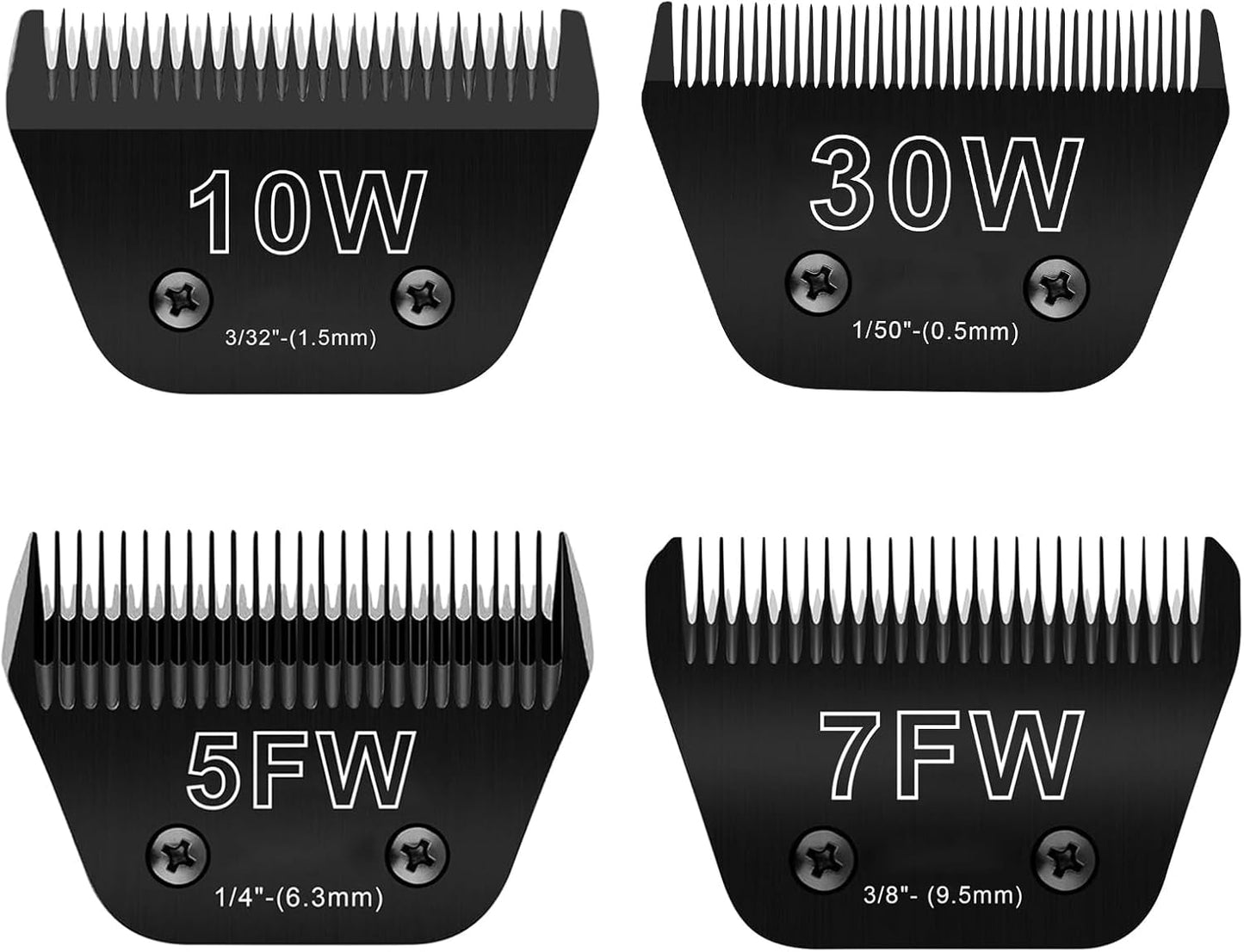 4PCS Wide Blades for Dog Grooming Blades Compatible with Andis Dog Clippers,Dog Clipper Blades Compatible with Oster A5,Wahl km10 Dog Clippers,Stainless-Steel Blade Sharp,Size:10W+30W+5FW+7FW