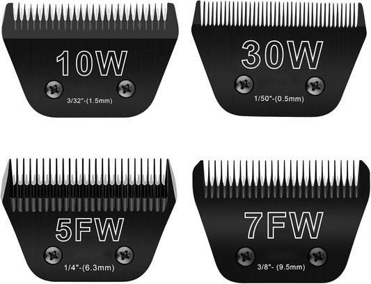 4PCS Wide Blades for Dog Grooming Blades Compatible with Andis Dog Clippers,Dog Clipper Blades Compatible with Oster A5,Wahl km10 Dog Clippers,Stainless-Steel Blade Sharp,Size:10W+30W+5FW+7FW