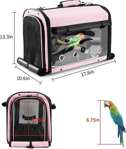 Sanmoncare Bird Carrier Bag Cockatiel Travel Cage with Stand, Lightweight Travel Carrier for Small Bird, Portable Parrot Travel Bag, Pet Transparent Travel Backpack