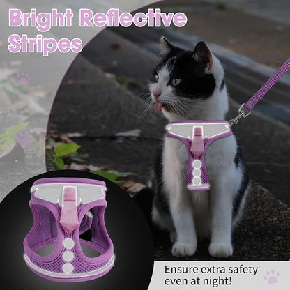 Cat Harness and Leash Set for Walking Escape Proof, Soft Adjustable Kitten Harness Breathable Mesh with Reflective Strips Harness for Kitty Puppy Bunny(Purple,XS)