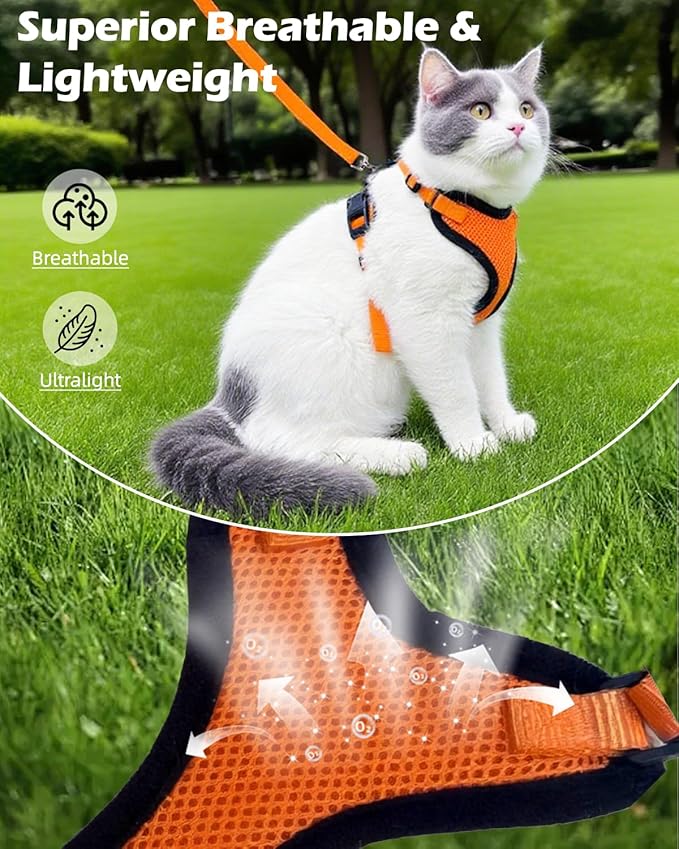 Luxelle 2 Pack Escape-Proof Cat Harness and Leash Set for Walking – Adjustable No Pull Soft Vest with Easy-Wear Buckle, Reflective Straps, Breathable Mesh – Outdoor Travel Harness for Cats & Kittens