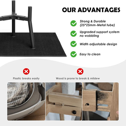 Dog Bowl Stand for Medium Large Dogs with Mat, Adjustable Width Elevated Dog Bowls for 7-10.6" Wide Bowls, Raised Food Water, 11 inch Tall Single Holder, Bowl Not Included