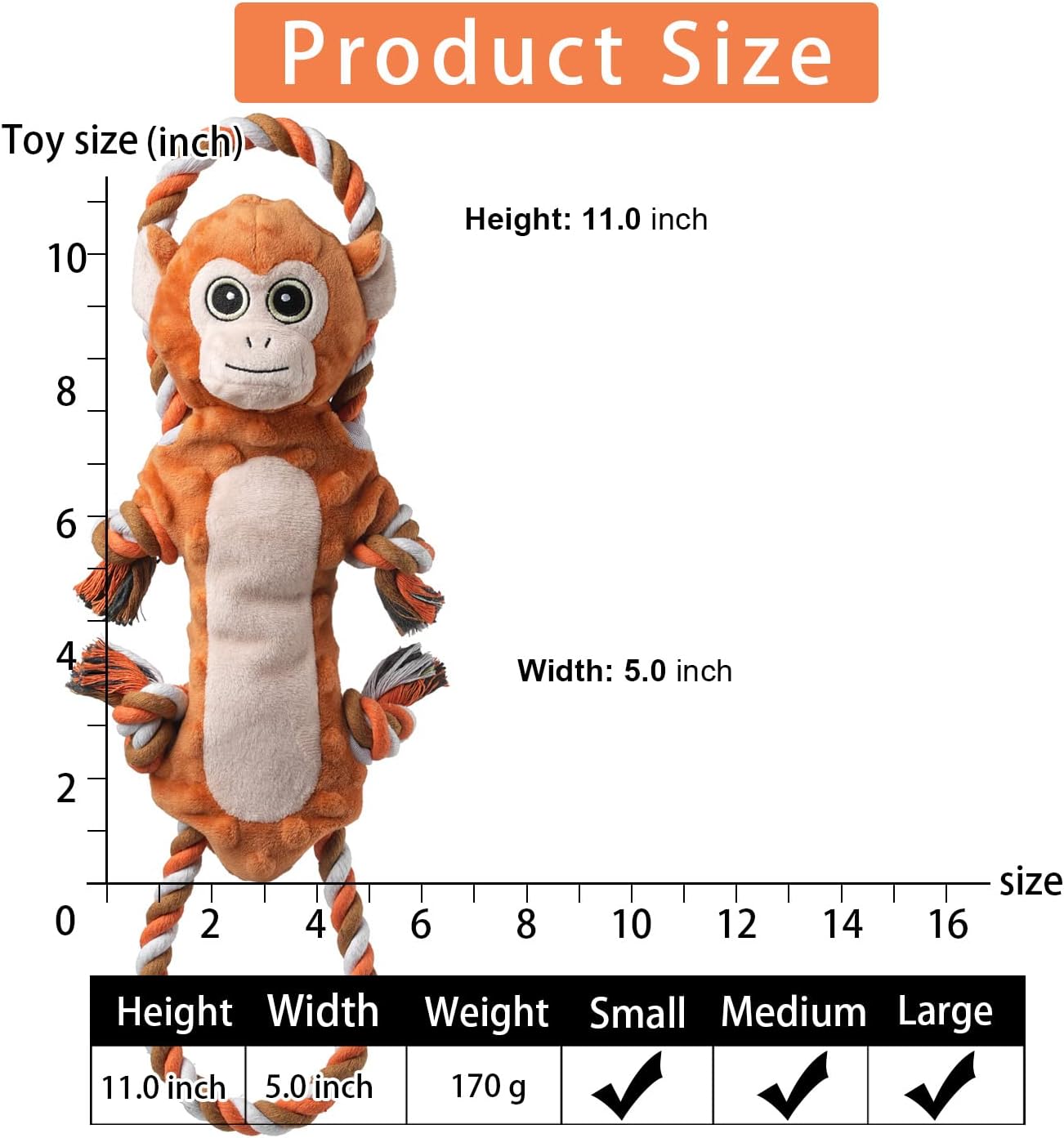 Dog Tug Toys, Stuffed Animal Dog Chew Toy, Cute Puppy Squeaky Dogs Plush Toys with Crinkle Paper for Small, Middle, Large Breed