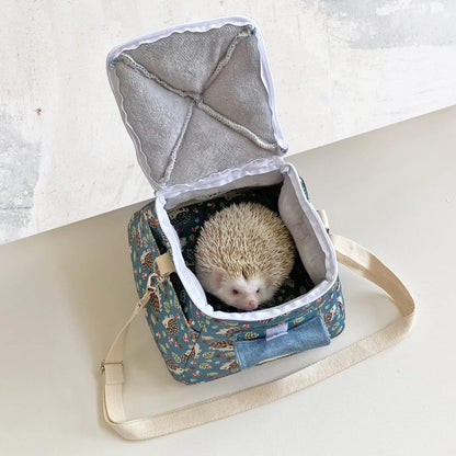 Portable Outgoing Flannel Hedgehog Carry Carrier Bag House Hideout Habitat Beds for Sugar Glider Hamster Guinea Pig Ferret Squirrel Small Animal Carrier Pouch (Dark Blue)