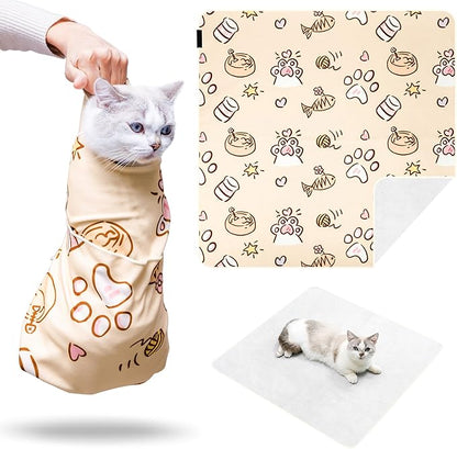 35.43" Extra Large Cat Grooming Wrap,Soft Self-stick Cat Burrito Restraint Blanket Grippy Cloth for Large Cats & Small Dogs Medicine,Nail Clipping,Ear Cleaning,Teeth Brushing Anti-Scratch Anti-Escape