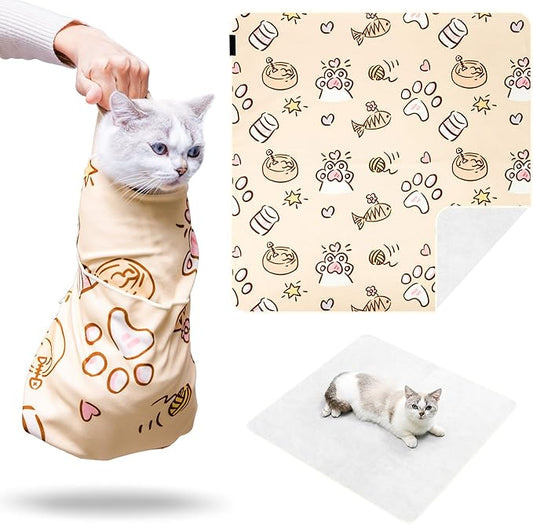 35.43" Extra Large Cat Grooming Wrap,Soft Self-stick Cat Burrito Restraint Blanket Grippy Cloth for Large Cats & Small Dogs Medicine,Nail Clipping,Ear Cleaning,Teeth Brushing Anti-Scratch Anti-Escape