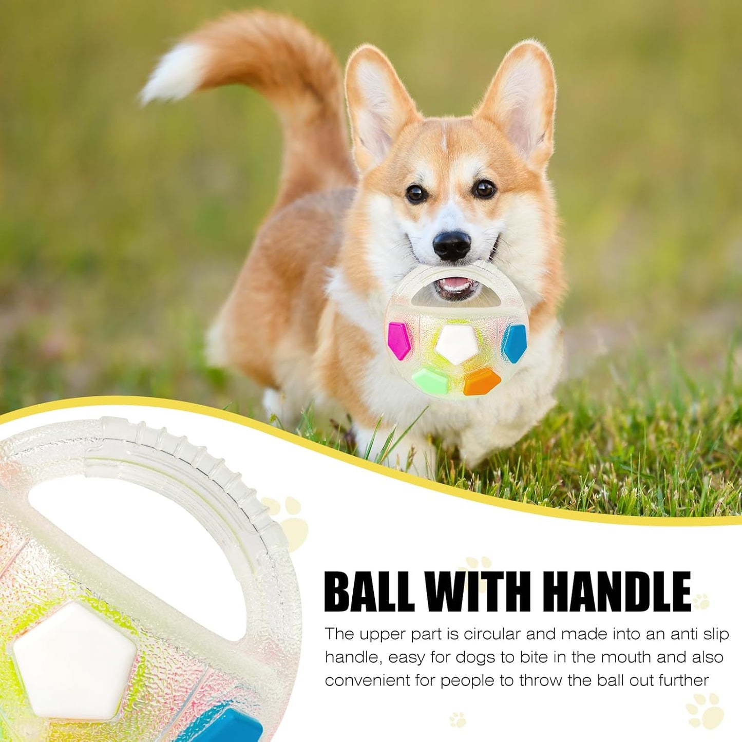 Dog Toy Ball with Handle, Toss and Fetch Play, Interactive Ball for Dogs Playing, Squeaky Floating (Transparent)