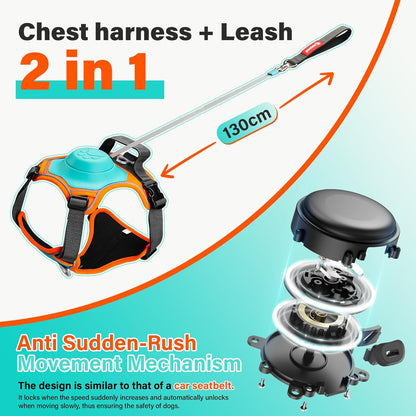 No Pull Dog Harness, 2 in 1 Retractable Harness with Auto-Lock, Reflective Breathable Mesh and Handle, Adjustable Leash Set for Small, Medium,Large Dogs,Cats (Color 1, XL)