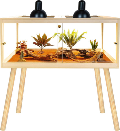 Bearded Dragon Tank with Legs Up to 77 Gallons, Tortoise Habitat with Metal Mesh Top, Reptile Enclosure Lockable Design, Snake Tank (Oak, 77 Gallon, 48" L x 20" W x 47.6" H)