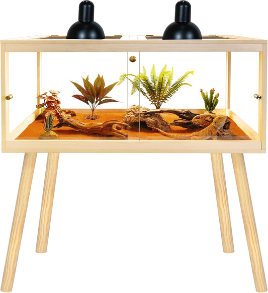 Bearded Dragon Tank with Legs Up to 77 Gallons, Tortoise Habitat with Metal Mesh Top, Reptile Enclosure Lockable Design, Snake Tank (Oak, 77 Gallon, 48" L x 20" W x 47.6" H)