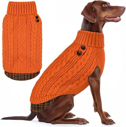 KYEESE Dog Sweater Stretchy Knitwear Pet Coat for Fall Winter Cold Weather Warm Turtleneck Large Dogs Sweater with Gingham Patchwork Soft Pullover Dog Sweaters for Large Dogs