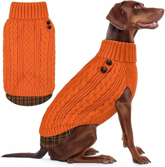KYEESE Dog Sweater Stretchy Knitwear Pet Coat for Fall Winter Cold Weather Warm Turtleneck Large Dogs Sweater with Gingham Patchwork Soft Pullover Dog Sweaters for Large Dogs