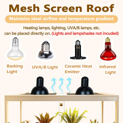 Bearded Dragon Tank with Legs Up to 77 Gallons, Tortoise Habitat with Metal Mesh Top, Reptile Enclosure Lockable Design, Snake Tank (Oak, 77 Gallon, 48" L x 20" W x 47.6" H)