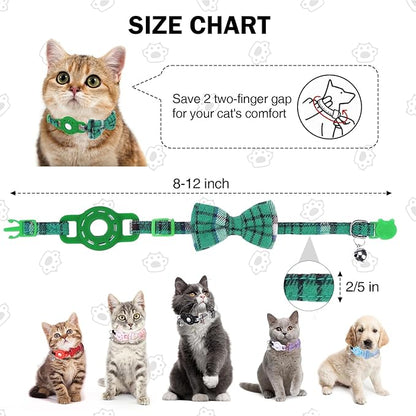 Airtag Cat Collar Breakaway with Bells and Bowtie -Upgraded Safety Kitten Collar for Air Tag Holder -Cute GPS Cat Tracker Collars for Girl Boy Cats, Kitty and Puppies, Green