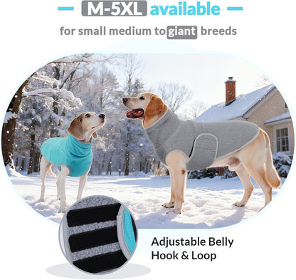 ROZKITCH Reversible Fleece Jacket for Dogs Super Warm Fleece Sherpa Sweater with Embroidery, Adjustable Double-Sided Plush Sweatshirt for Medium Giant Breeds Bluegreen L