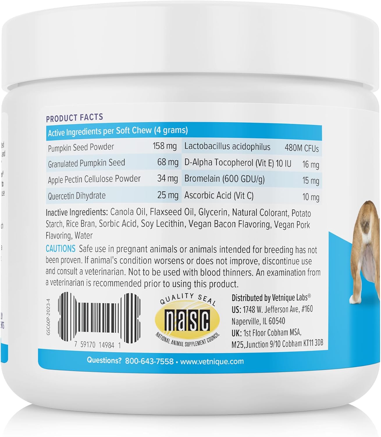Vetnique Glandex Anal Gland Soft Chew Treats with Pumpkin for Dogs Digestive Enzymes, Probiotics Fiber Supplement for Dogs Boot The Scoot (Bacon Flavor Chews, 60 Count)