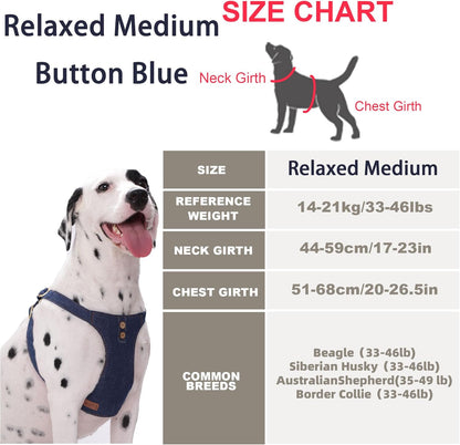 Dog Harness, No Pull Dogs Harness and Multi-Function Leash Set for Medium Dogs Easy Walk Everyday Adjustable Soft Dog Vest Harness Fashionable Dog Accessories Blue-Button-Relaxed Medium
