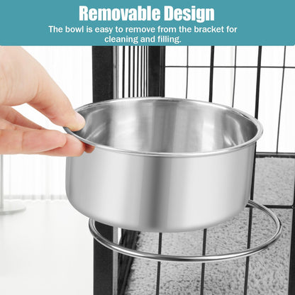 Dog Bowl Stainless Steel Dog Bowls Pet Hanging Food Water Bowl Cage Feeding Cup Feeder for Dogs Cats Rabbits Birds Small Animal (Medium (2pcs)
