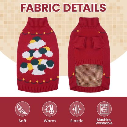 BRKURLEG Christmas Dog Sweaters for Cold Weather, Soft Warm Turtleneck Sweaters for Medium Dogs, Xmas New Year Pet Pullover Knitted Sweatshirt Outfit for French Bulldog,Pug (Red, M)