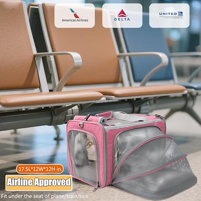 Soft Cat Carriers Pink Small Dog Carrier Airline Approved,Expandable Pet Carrier,Strudy,Ventilated,Soft Sided Pets Carriers Cage,Durable Small Animals Travel Bag Outdoor Carry Kennel