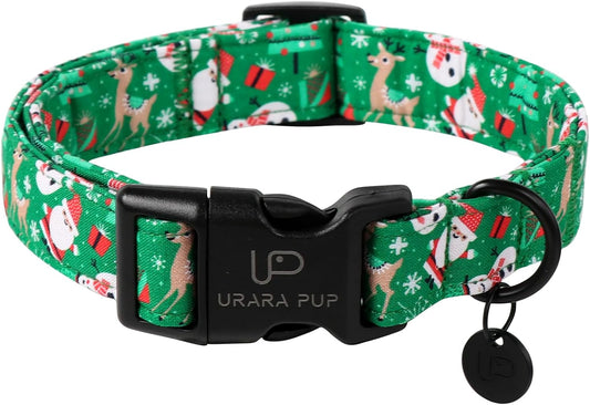 Christmas Santa Claus Dog Collar, Cute Christmas Elk Collar for Puppy Girl Boy Dog, Adjustable Green Dogs Collars for Small Medium Large Dogs