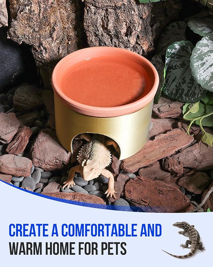 Reptile Water Bowl with Cooling System, Terracotta and 3D Printed Plastic, Climbing Pet Habitat for Lizards and Small Reptiles Shelter