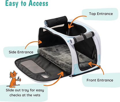Premium Soft-Sided 2-in-1 Kittyrama Cat Carrier & Home Hideaway – Vet-Recommended Calming Den, Dual-Use Lounge & Travel Carrier with SBS Zippers, Airline-Approved Under-Seat Fit