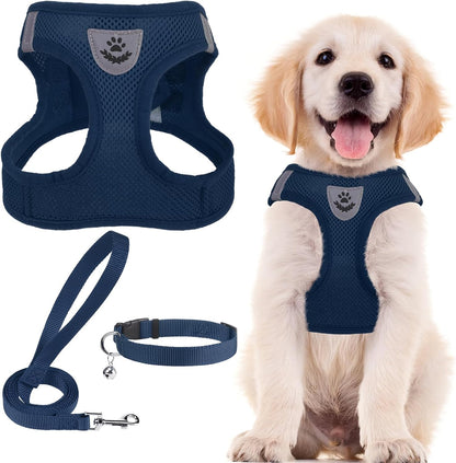 PUPTECK Adjustable Dog Harness Collar and Leash Set Step in No Pull Pet Harness for Small Medium Dogs Puppy and Cats Outdoor Walking Running, Soft Mesh Padded Reflective Vest Harnesses