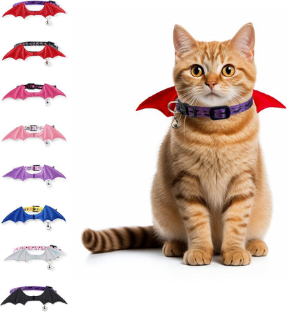 1 PC Bat Wing Cat Collar with Bell, Adjustable Kitten Collar with Safety Breakaway Buckle for Boy&Girl Cats, Halloween Christmas Cat Accessories for Kitten Puppy