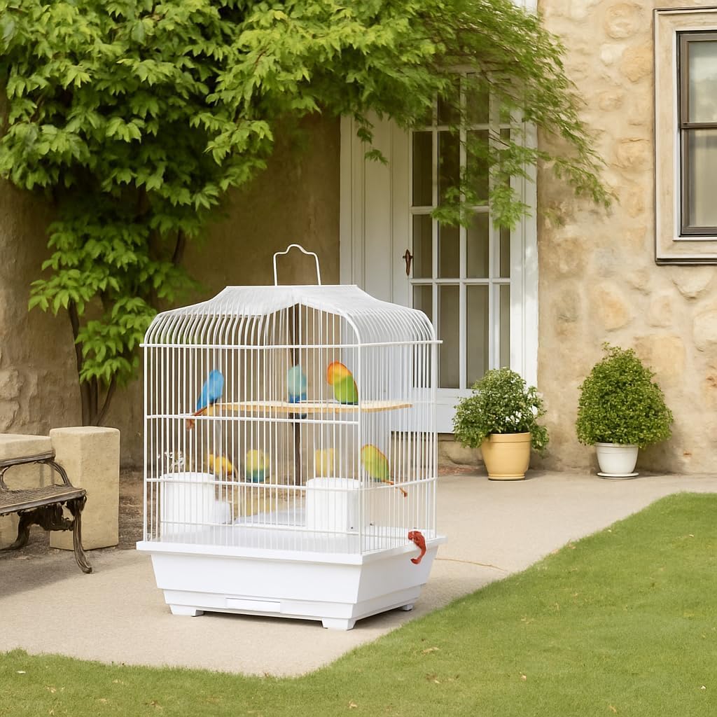 GarveeHome Small Bird Cage with Wheels, 44 Inch Parakeet Cage with Top Stand, 3 in 1 Bird Carrier for Parakeets, Canaries, Lovebirds, Small Quaker, Cockatiels, Budgie, Green Cheek (20in White)