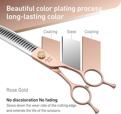 Fenice Peak Professional Curved Chunker Dog Grooming Scissors 8.0'' Rose Gold Thinning Shears Extremely Sharp Blades 440C Stainless Steel Thinning Shears Durable Smooth Fine Cut for Dogs and Cats.