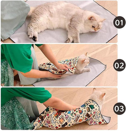 MANON ROSA Cat Grooming Wrap – Self-Adherent Anti-Scratch Swaddle Restraint Bag for Nail Cutting, Medication, Multifunctional Care - Calm Cozy Burrito Papoose Pet Magic Blanket (M (Within 9.9lbs))