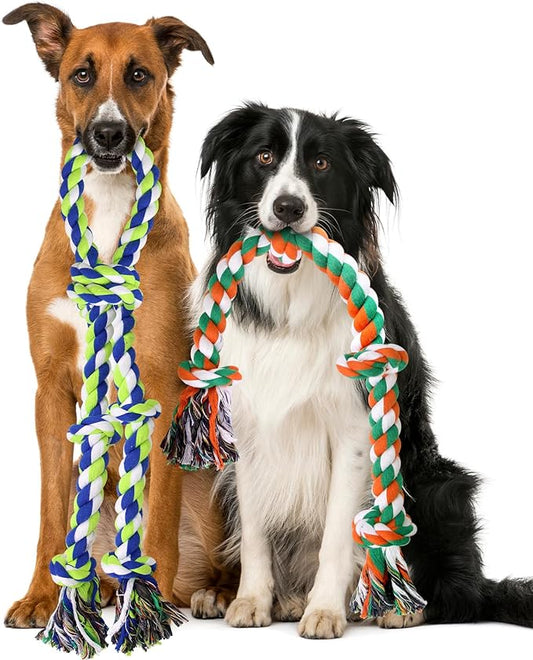 Dog Toys for Aggressive Chewers 2 Pack - Indestructible Natural Cotton Rope Toy, Tough Chew Toys for Medium/Large Breeds, Tug of War Dog Pull Rope Teeth Cleaning, Daily Companionship