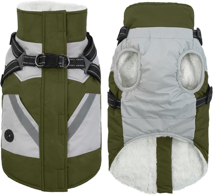 IECOii Warm Small Dog Coat Harness with D Ring -Green,Small- Zip Small Dog Jacket Winter Reflective, Fleece Lined Dog Snowsuit Snow Jacket,Pet Clothes for Small Dogs Yorkshire Terrier Bichon Shih Tzu