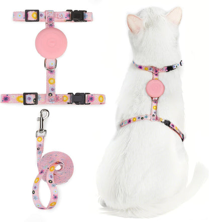 PUPTECK Adjustable Cat Harness and Leash Set Escape Proof Kitten Strap Collar for Walking Travel, Floral Pattern