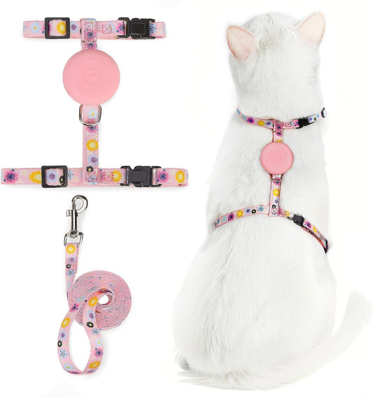 PUPTECK Adjustable Cat Harness and Leash Set Escape Proof Kitten Strap Collar for Walking Travel, Floral Pattern