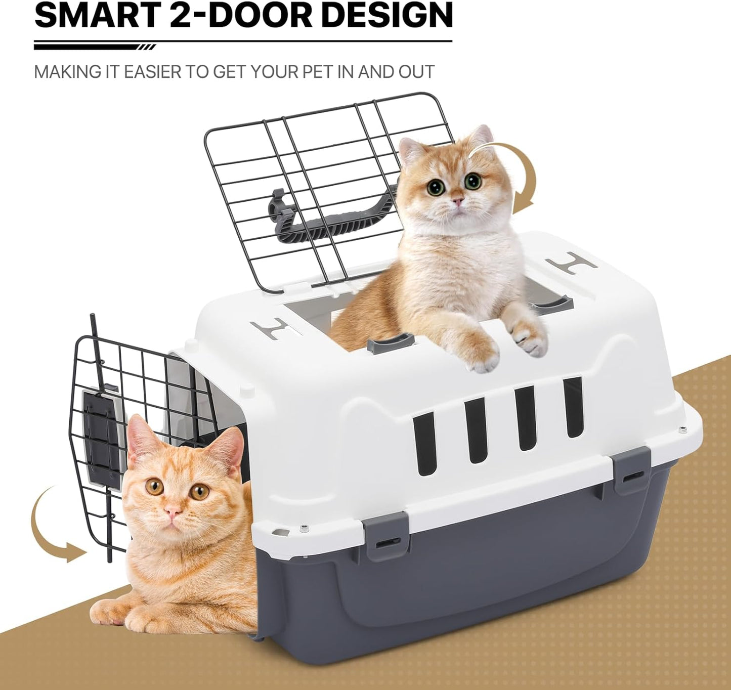MoNiBloom 18-Inch 2-Door Top Loading Cat Carrier, Plastic Dog Crate Hard-Sided Dog Travel Carrier for Small Dogs and Cats, Ventilation and Security Lock Design for Pets up to 10 lbs (Grey)