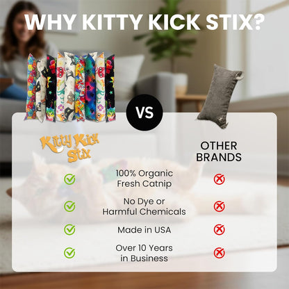 Catnip Kicker Toy Set of 2 (11") - Handmade in USA Durable Kicker Cat Toy - Catnip Kicker for Cats - Interactive Kicker Toys for Cats - Cat Kick Stick - Catnip Toys for Bored Indoor Pet