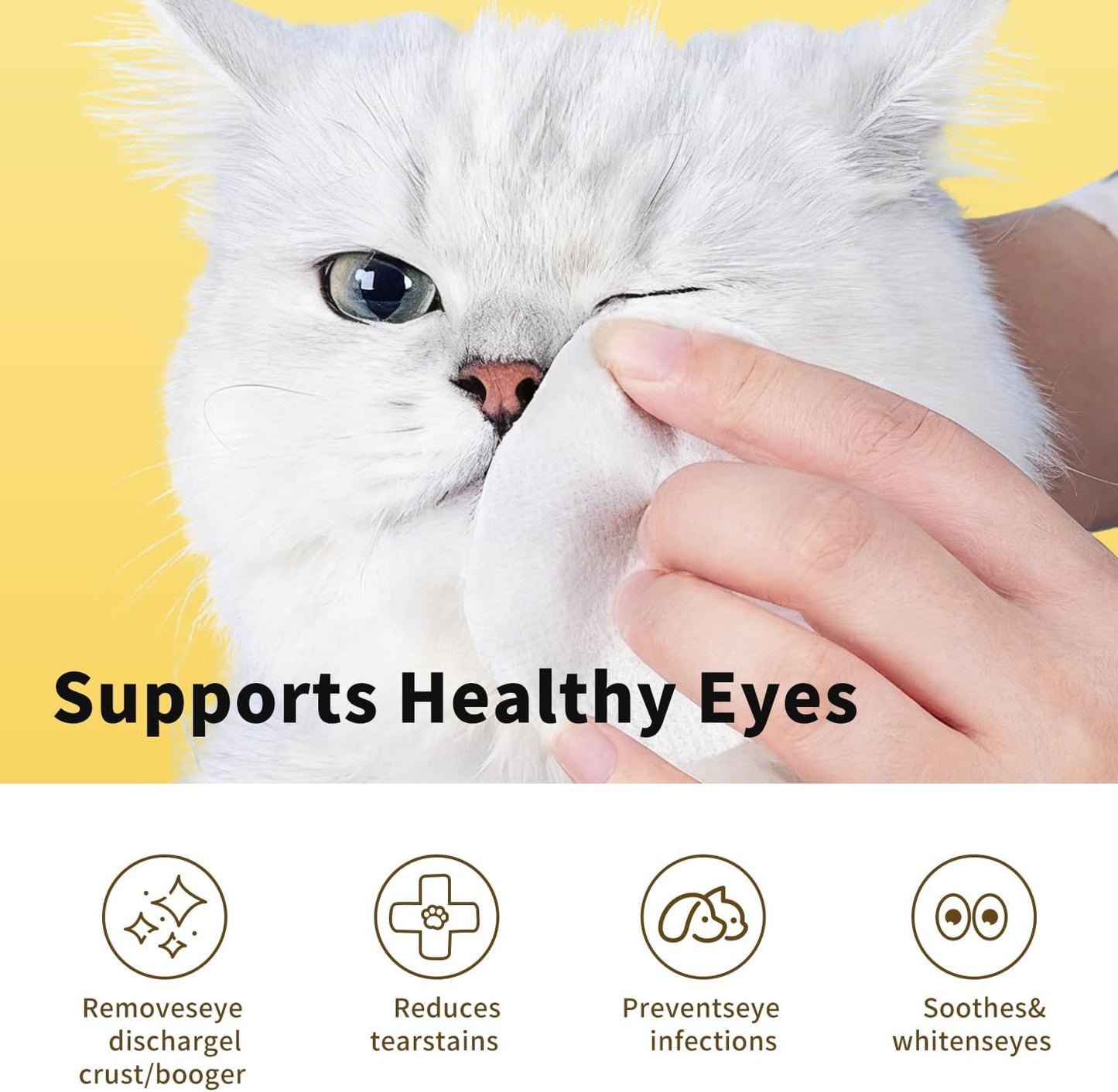 MIOSSZI 130 PCS Pet Eye Wipes for Dogs & Cats Tear Stain Remover Wipes for Dog Eyes Wipes Gently Remove Tear Stain, Debris, Discharge Hypoallergenic Cat Eye Wipes Pet Cleaning for Eyes Grooming Wipes